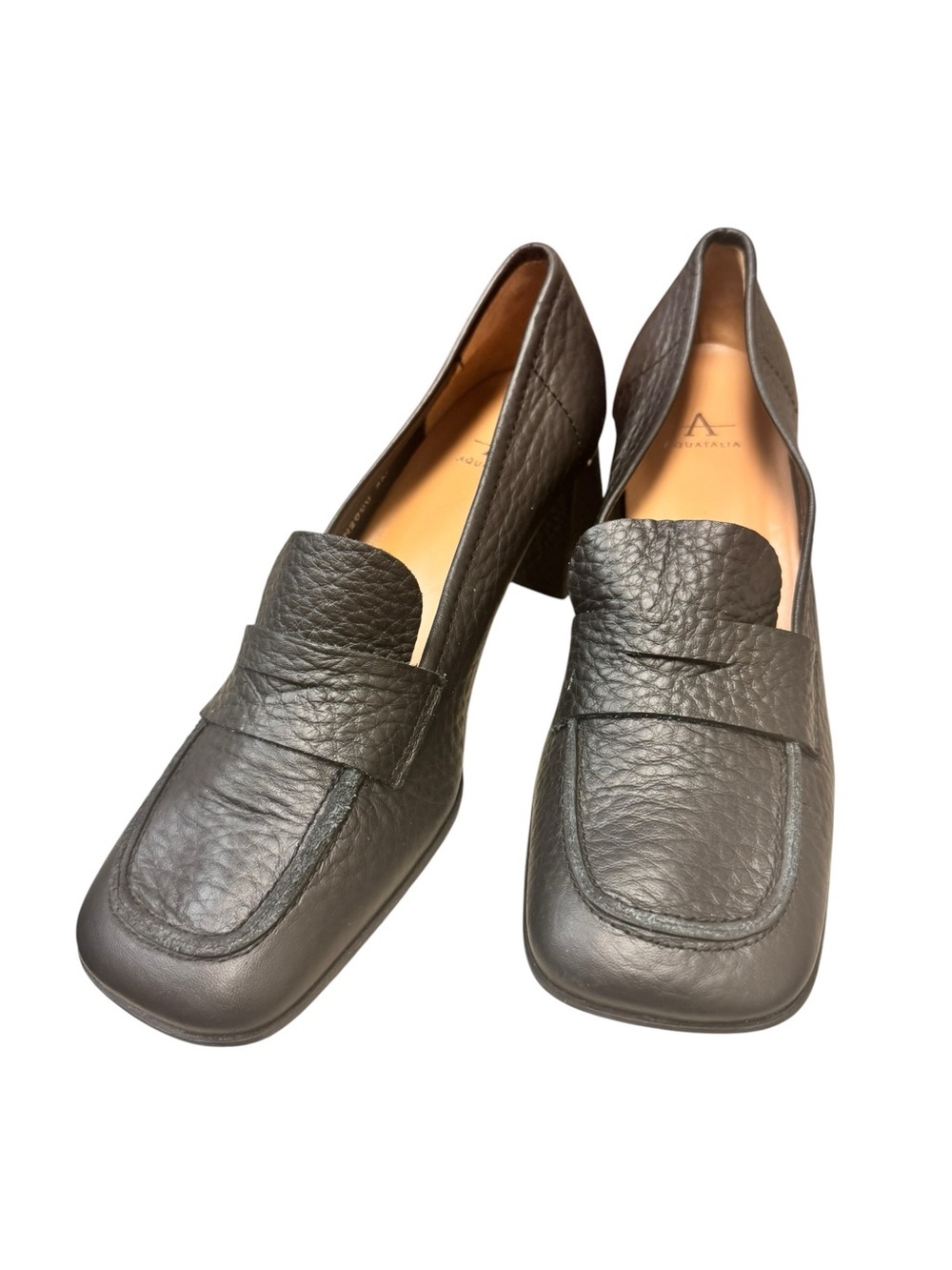 Aquatalia Carlina pump Black Leather Block Heel Loafers Sz 8 shelf pull - Picture 4 of 14